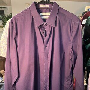 Calvin Klein Deep Purple Cotton-Blend Classic-Fit Long-Sleeve Button-Up SZ Lrg